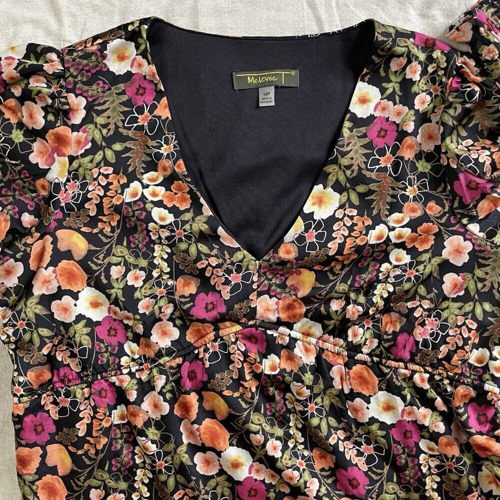 Melonie T Womens 3/4 Sleeve Floral Fit & Flare Midi Dress Petite 14‎ Black Spice - Picture 4 of 12